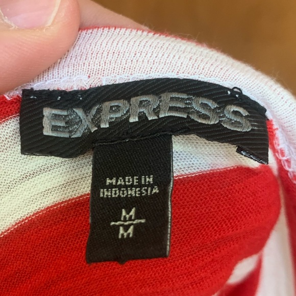 Express French Breton Striped Shift Dress Red White Medium Long Sleeve - Picture 6 of 6